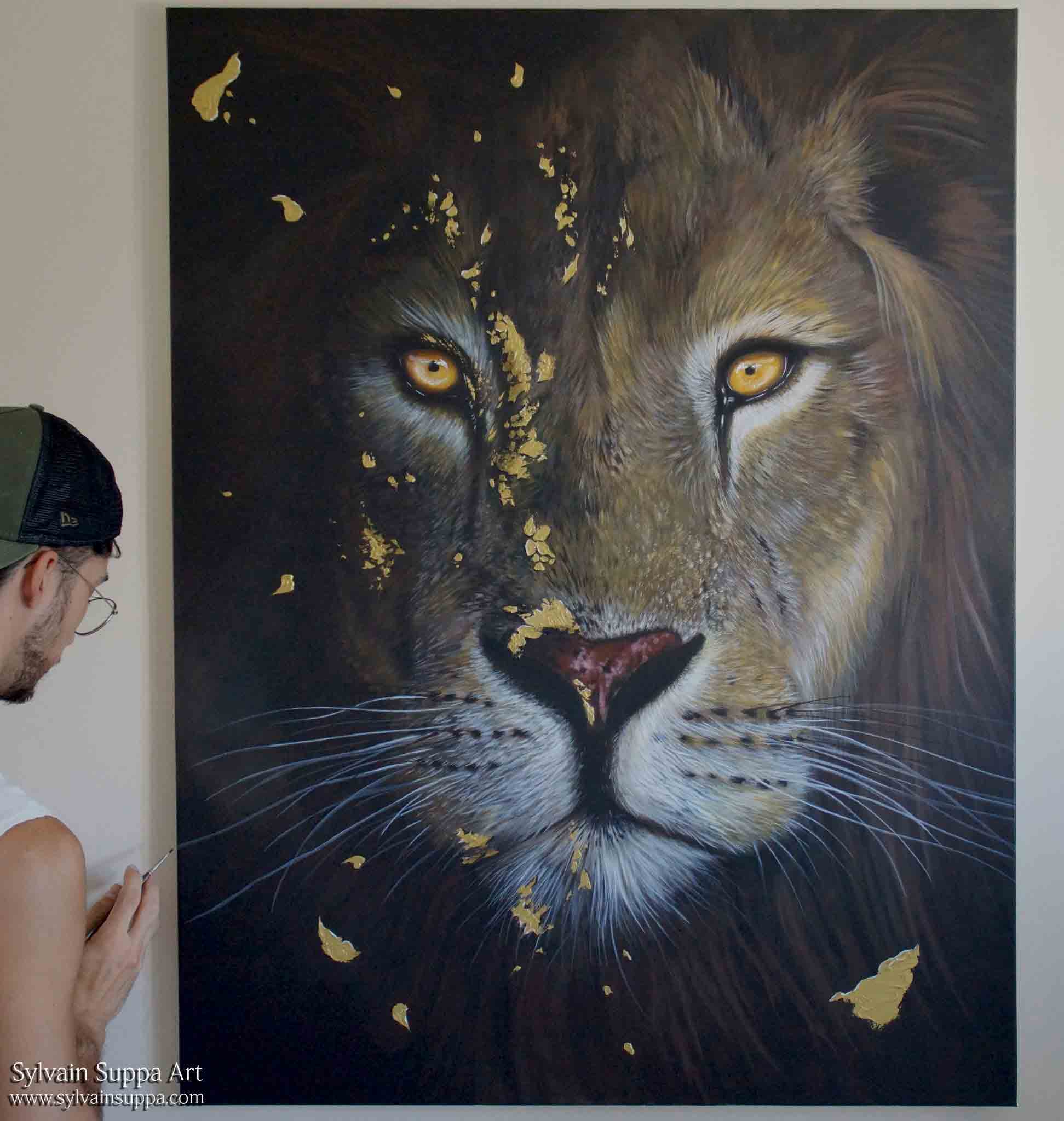 14-lion-2022-peinture-acrylique-sylvain-suppa-collection-le-silence-est-dor